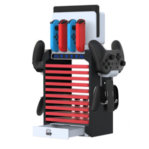 DLX Multi Functional Console Stand (4x Joy Con Charging, 2X Pro Controller Charging, Game Accessory Storage)